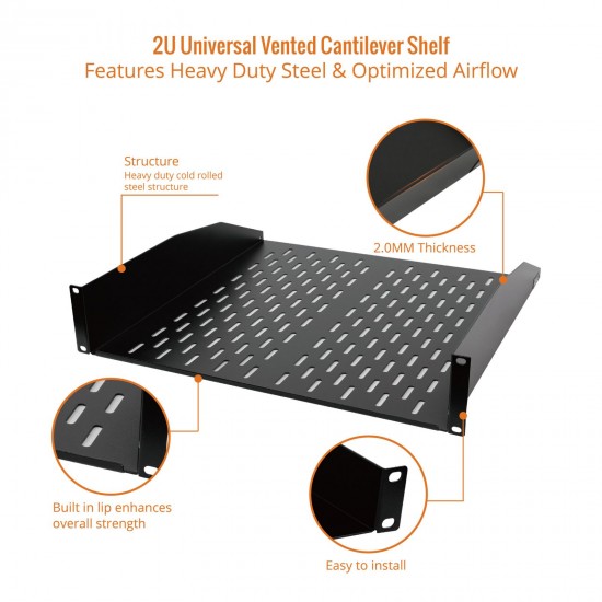 2U 18" Depth Vented Cantilever Shelf - Heavy Duty