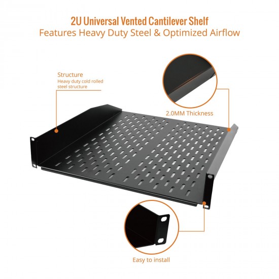 2U 22" Depth Vented Cantilever Shelf - Heavy Duty