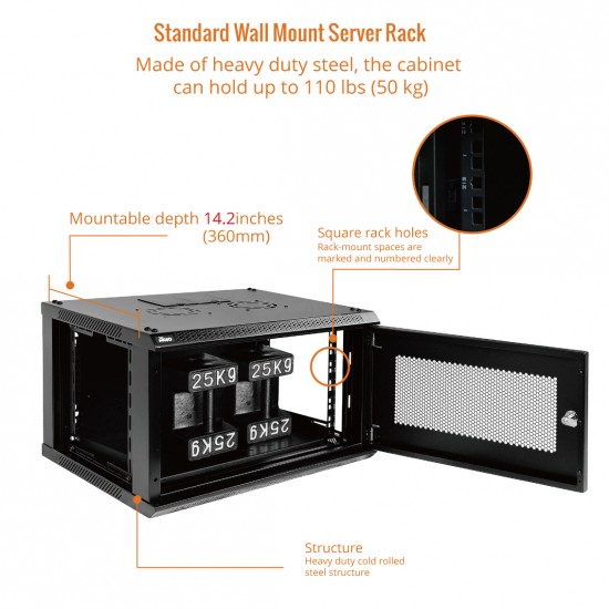 Standard 6U 450mm Depth Wall-mount Cabinet Mesh Door Black Flat Pack