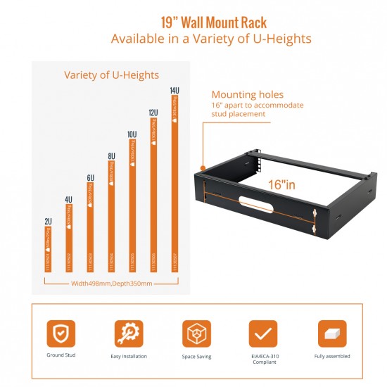 Tecmojo 2U Wall Mount Network Rack - 14 in Deep 