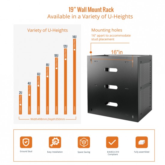 Tecmojo 12U Wall Mount Network Rack - 14 in Deep 