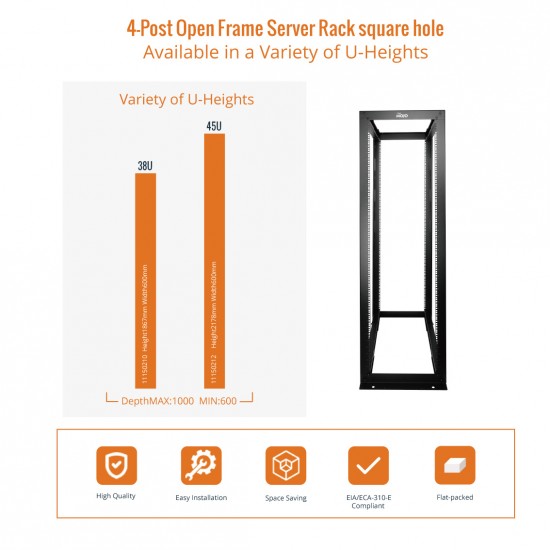 38U 4-Post Open Frame Server Rack square hole