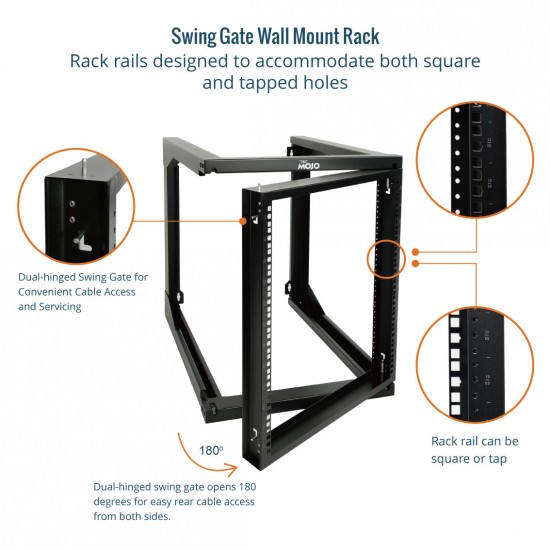 Tecmojo 12U 24'' Depth Wall Rack-Swing Gate 