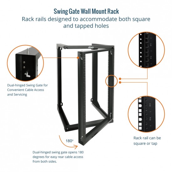 18U 18'' Depth Wall Rack-Swing Gate 