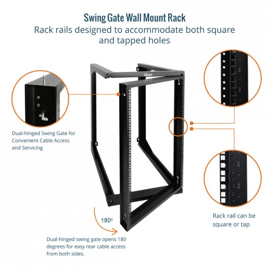 18U 24'' Depth Wall Rack-Swing Gate 