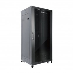 Fully Assembled 27U Network Cabinet AV Rack 600mm DEEP Black 4 Post Server Equipment Rack Enclosure with Casters/Locking Glass Doors
