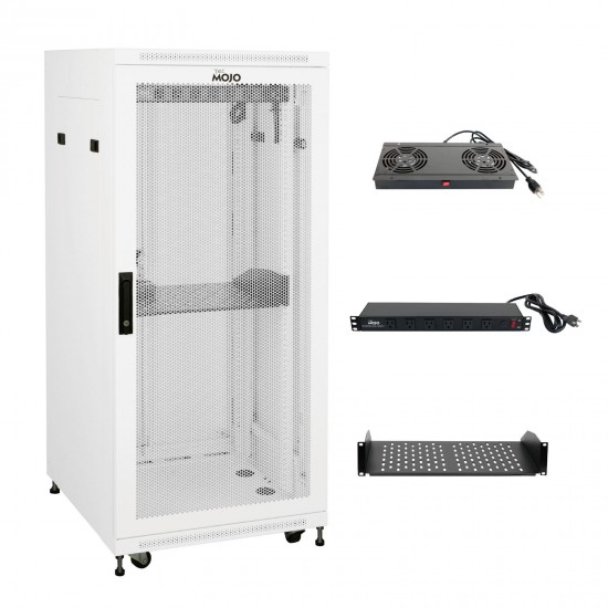 Fully Assembled 27U Network Cabinet AV Rack 800mm DEEP White 4 Post Server Equipment Rack Enclosure with Casters/Locking Mesh Doors