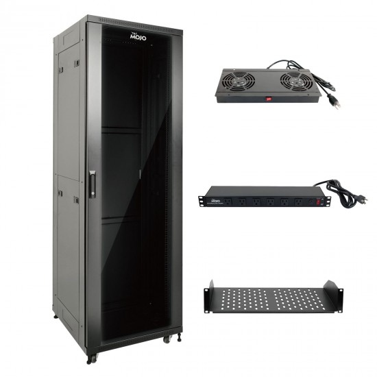 Fully Assembled 42U Network Cabinet AV Rack 1000mm DEEP black 4 Post Server Equipment Rack Enclosure with Casters/Locking Glass Doors