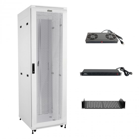 Fully Assembled 42U Network Cabinet AV Rack 1000mm DEEP White 4 Post Server Equipment Rack Enclosure with Casters/Locking Mesh Doors