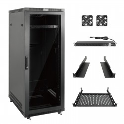 Tecmojo 27U 600*600 Network Cabinet, front galss & back solid（DB-black）