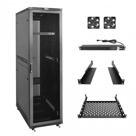 Tecmojo 42U 600*800 Network Cabinet, front mesh & back double mesh（DB-black）