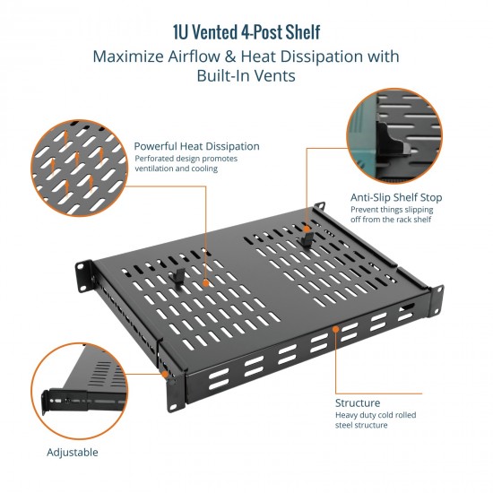 Tecmojo 1U 4-Post Vented Shelf 13.8" Deep