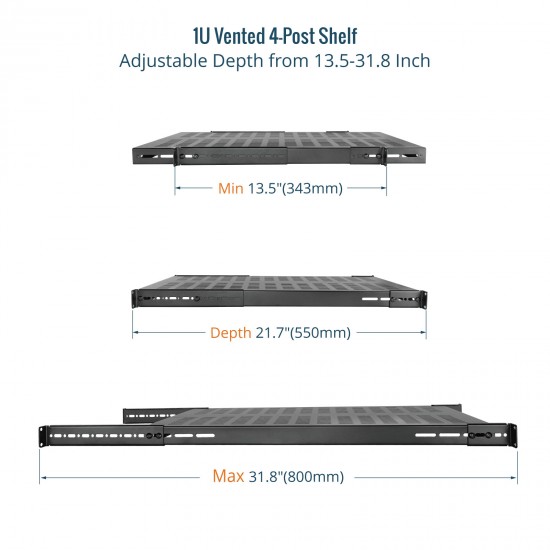 Tecmojo 1U 4-Post Vented Shelf 21.7" Deep