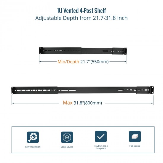 Tecmojo 1U 4-Post Vented Shelf 21.7" Deep