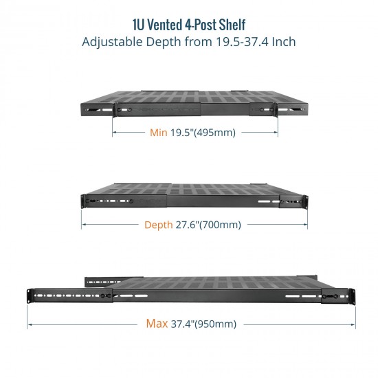 Tecmojo 1U 4-Post Vented Shelf 27.6" Deep