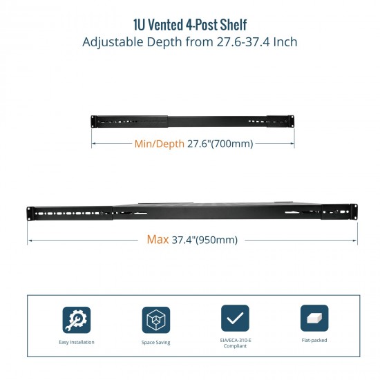 Tecmojo 1U 4-Post Vented Shelf 27.6" Deep