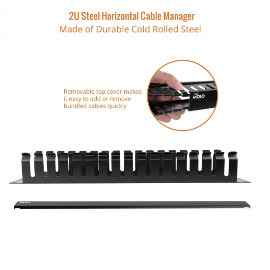 2U 2.5" Depth Steel Horizontal Cable Manager