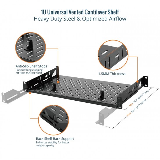 Tecmojo 1U 10" Depth Vented Cantilever Shelf 