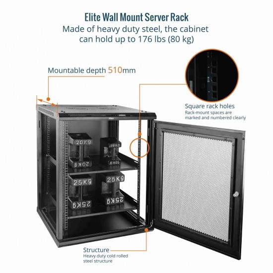 ELITE 18U 600MM DEPTH WALL-MOUNT CABINET, MESH DOOR FLAT PACK