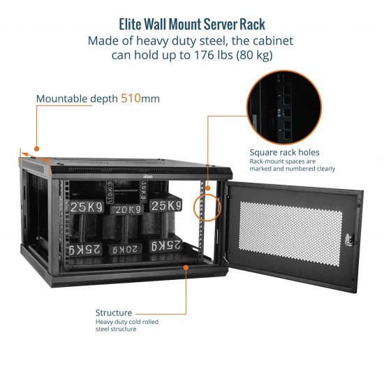 Elite 6U 600mm Depth Wall-Mount Cabinet, Mesh Door Flat Pack