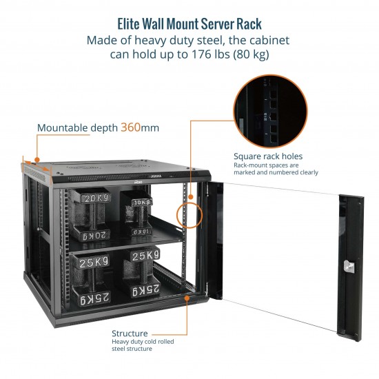 Elite 9U 450mm Depth Wall-Mount Cabinet, Glass Door Flat Pack