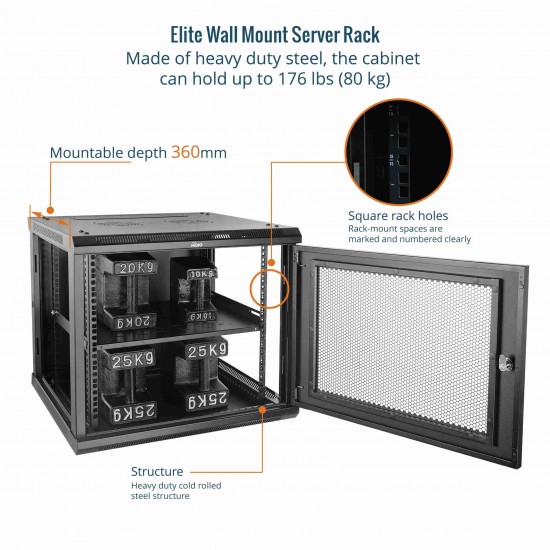 Elite 9U 450mm Depth Wall-Mount Cabinet, Mesh Door Flat Pack