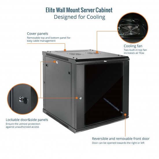 Elite 12U 600mm Depth Wall-Mount Cabinet, Glass Door Flat Pack