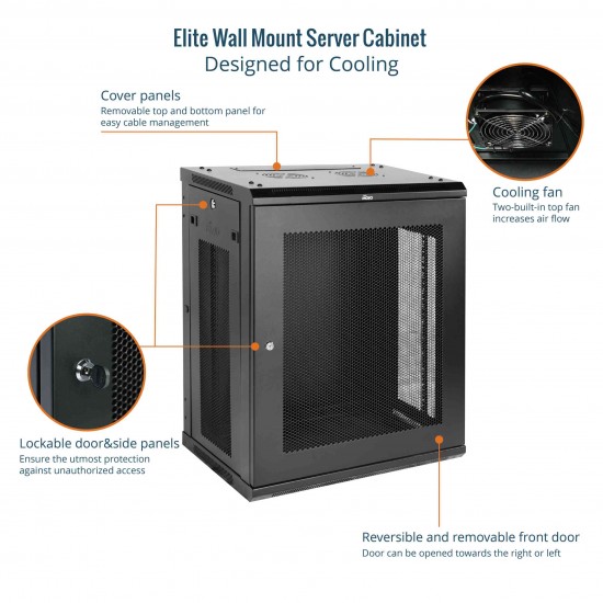 Elite 15U 450mm Depth Wall-Mount Cabinet, Mesh Door Flat Pack