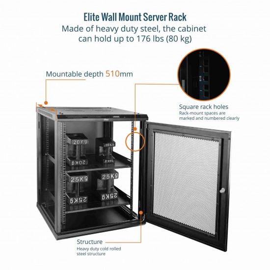 Tecmojo Elite 15U 600mm Depth Wall-Mount Cabinet, Mesh Door Flat Pack