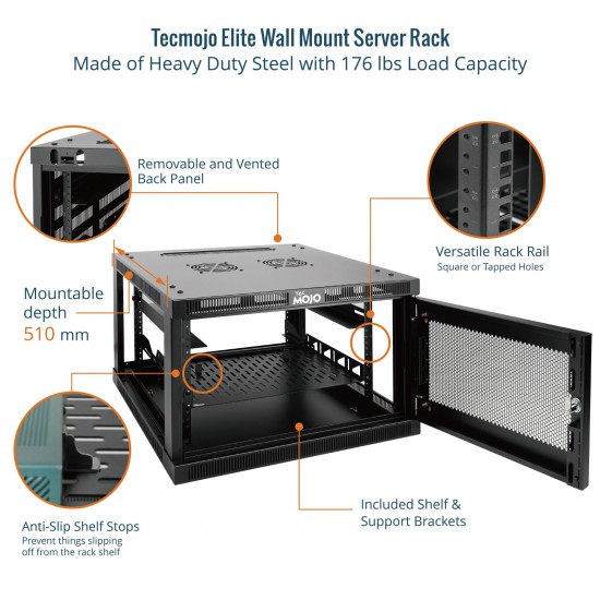 Tecmojo Elite 6U 23.62" Depth Wall Mount Cabinet, Mesh Door Flat Pack