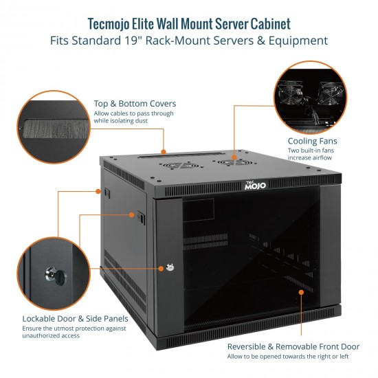 Tecmojo Elite  9U 17.72" Depth Wall-Mount Cabinet, Glass Door Flat Pack