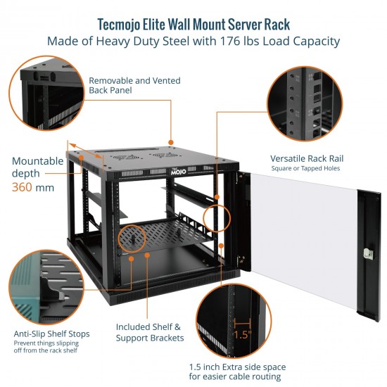 Tecmojo Elite  9U 17.72" Depth Wall-Mount Cabinet, Glass Door Flat Pack