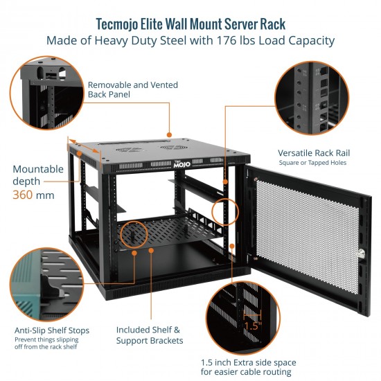 Tecmojo Elite  9U 17.72" Depth Wall-Mount Cabinet, Mesh Door Flat Pack