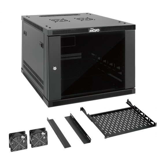 Tecmojo Elite  9U 23.62'' Depth Wall-Mount Cabinet, Glass Door Flat Pack