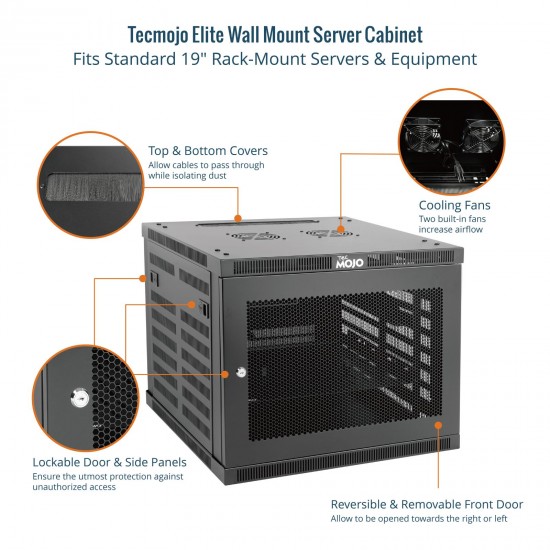 Tecmojo Elite 9U 23.62'' Depth Wall Mount Cabinet, Mesh Door Flat Pack