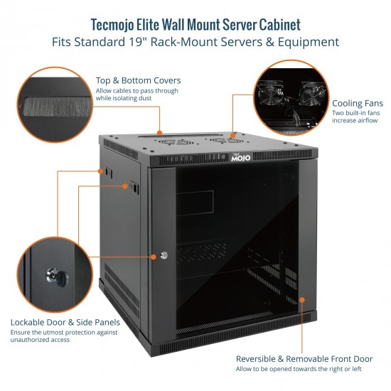 Tecmojo Elite 12U 23.62'' Depth  Wall-Mount Cabinet, Glass Door Flat Pack