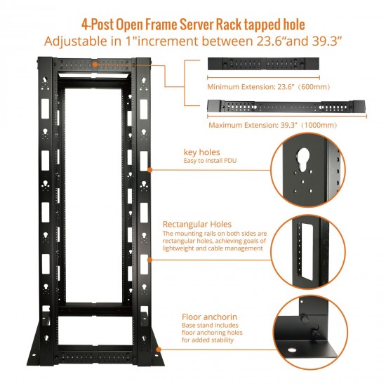 38U 4-Post Open Frame Server Rack tapped hole