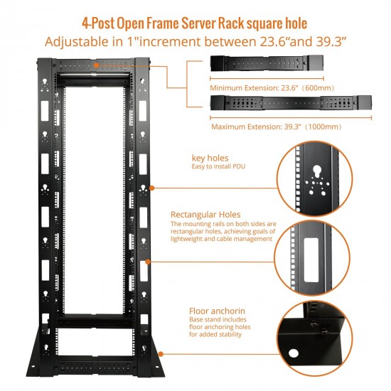 38U 4-Post Open Frame Server Rack square hole