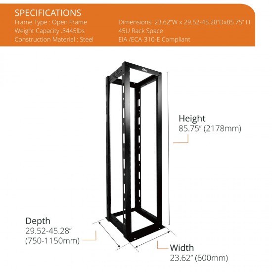 45U 4-Post Open Frame Server Rack tapped hole