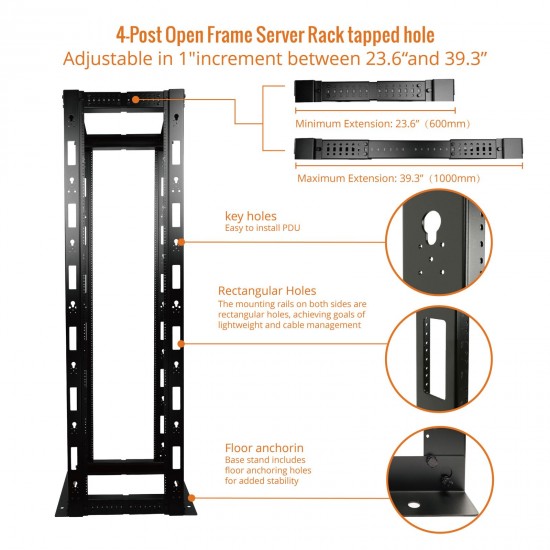 Tecmojo 45U 4-Post Open Frame Server Rack tapped hole