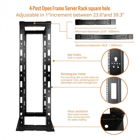 45U 4-Post Open Frame Server Rack square hole