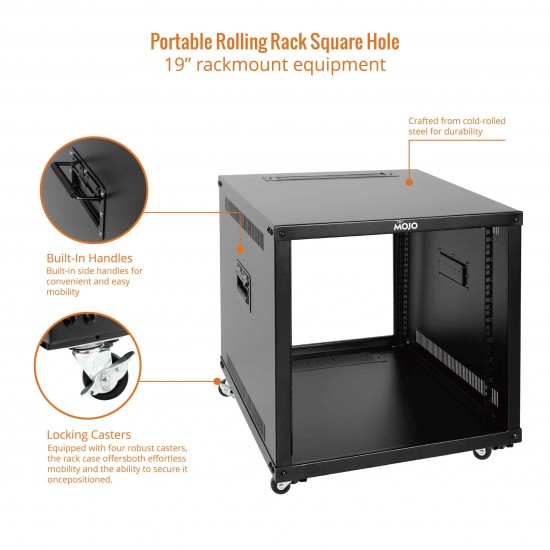 9U Portable Rolling Rack square hole 
