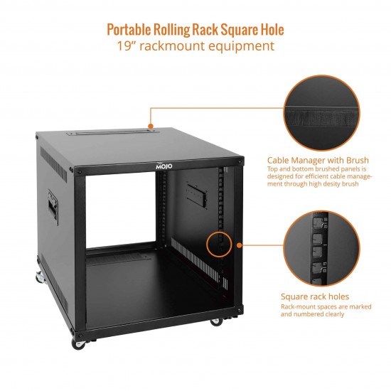 9U Portable Rolling Rack square hole 