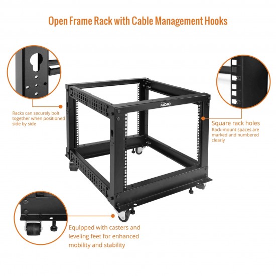 Tecmojo  8U Open Frame Rack - 4 Post Adjustable Depth 22-40" Mobile type