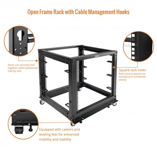 Tecmojo  12U Open Frame Rack - 4 Post Adjustable Depth 22-40" Mobile type