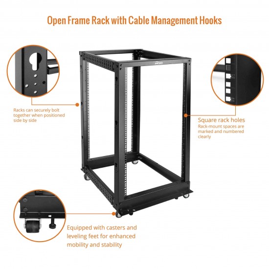 Tecmojo  22U Open Frame Rack - 4 Post Adjustable Depth 22-40" Mobile type