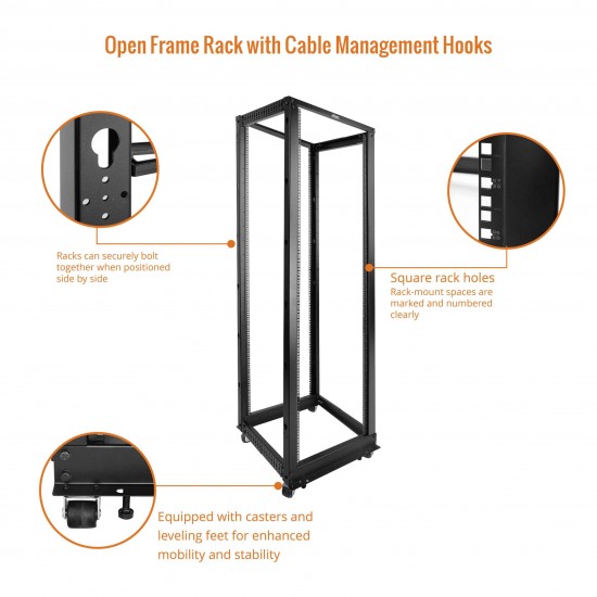 42U Open Frame Rack - 4 Post Adjustable Depth 22-40" Mobile type