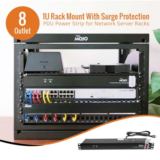1U Rack Mount 8 Outlet Power Distribution Unit With Surge Protection