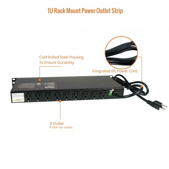 1U Rack Mount 9 Outlet Audio Power Distribution Unit