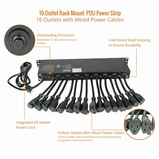 Tecmojo 1U Rack Mount 19 Outlet Audio Power Distribution Unit